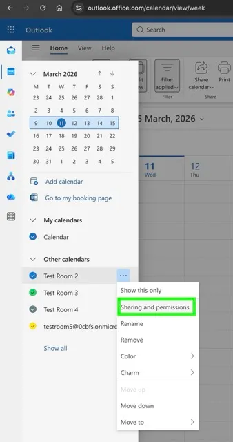 Right click the Room Calendar