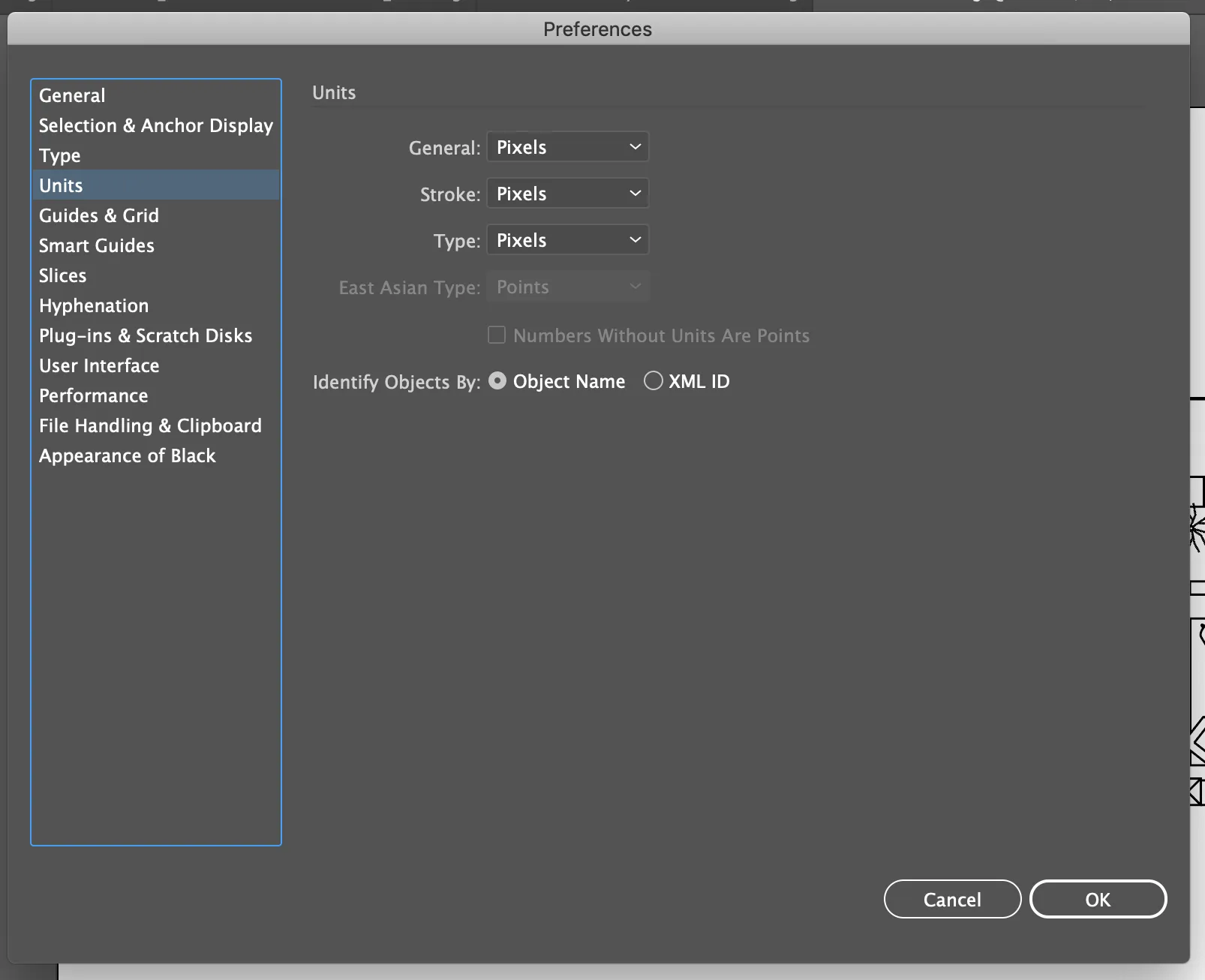 Select "Units" and double check everything is set to "Pixels"